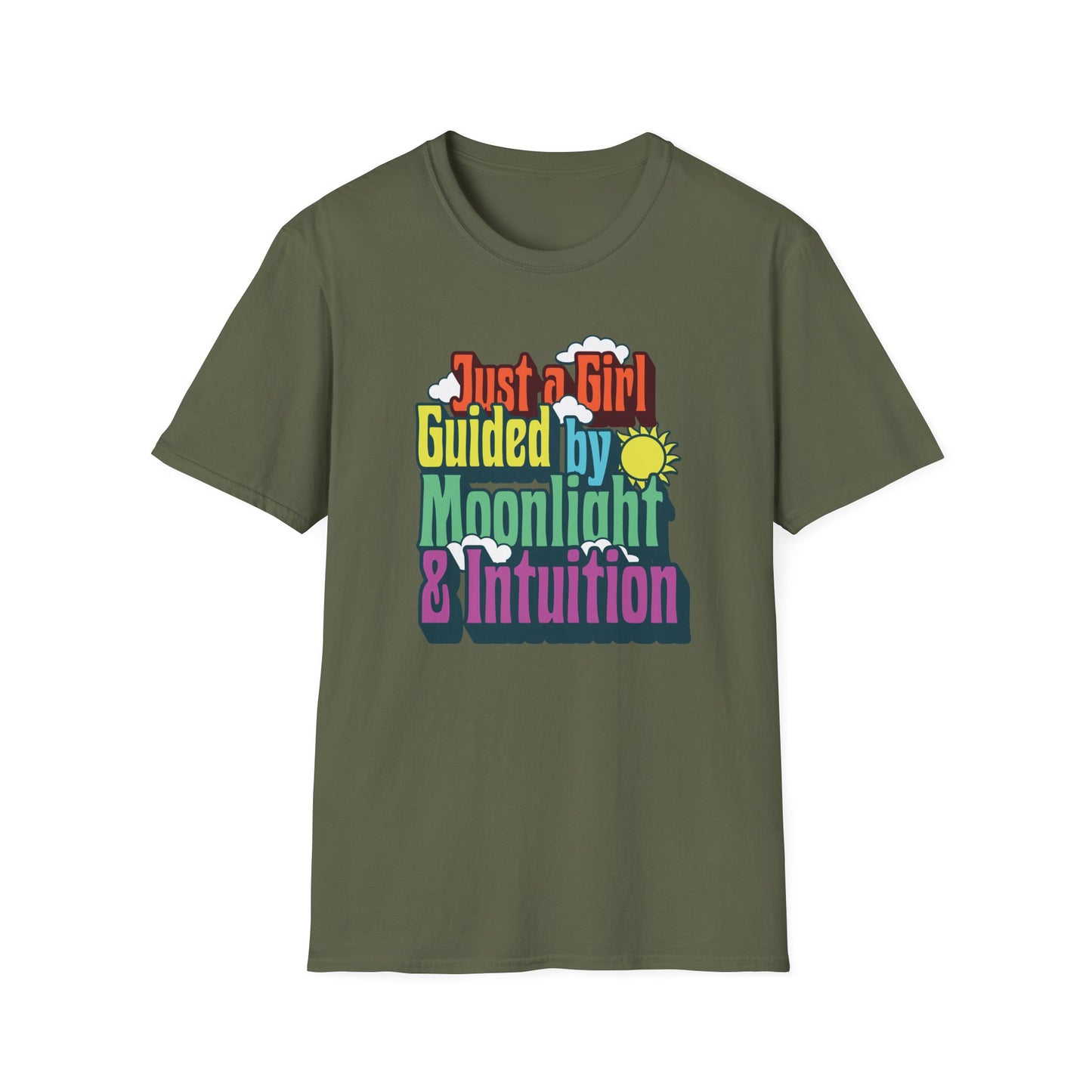 Just a Girl Guided by Moonlight & Intuition | Colorful T-Shirt