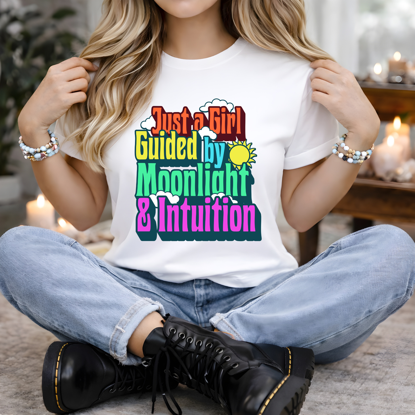 Just a Girl Guided by Moonlight & Intuition | Colorful T-Shirt