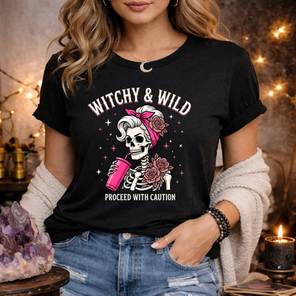 Witchy & Wild . Proceed With Caution | Funny T-Shirt
